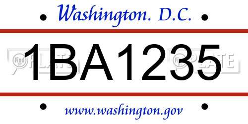 1BA1235 District Of Columbia License Plate