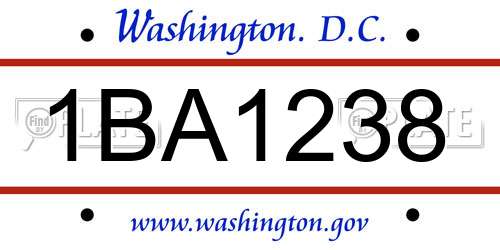 1BA1238 District Of Columbia License Plate