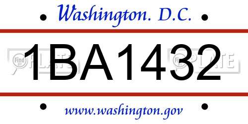 1BA1432 District Of Columbia License Plate
