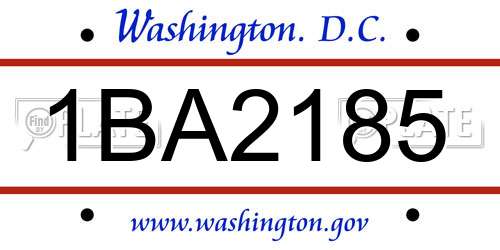 1BA2185 District Of Columbia License Plate