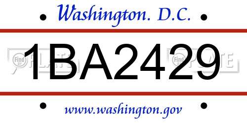 1BA2429 District Of Columbia License Plate