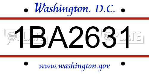 1BA2631 District Of Columbia License Plate