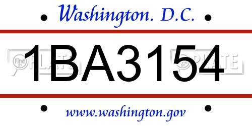 1BA3154 District Of Columbia License Plate