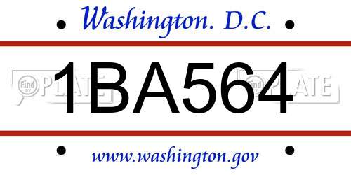 1BA564 District Of Columbia License Plate