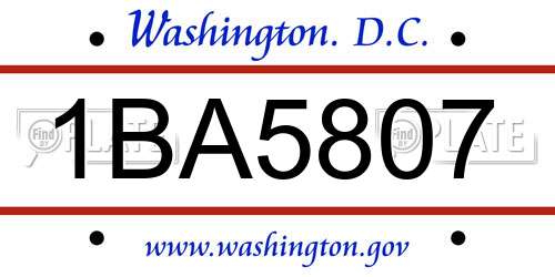 1BA5807 District Of Columbia License Plate