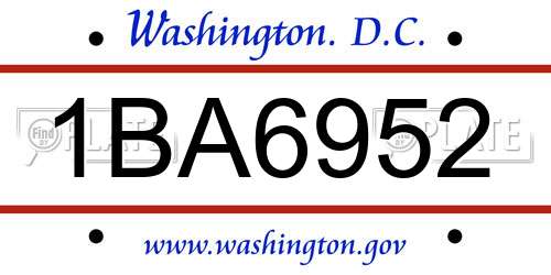 1BA6952 District Of Columbia License Plate