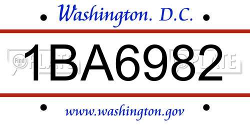 1BA6982 District Of Columbia License Plate