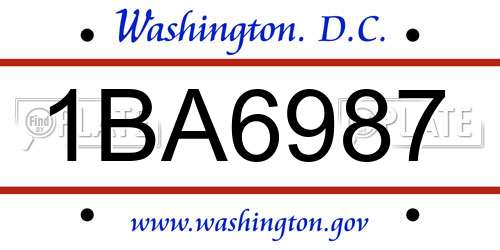 1BA6987 District Of Columbia License Plate