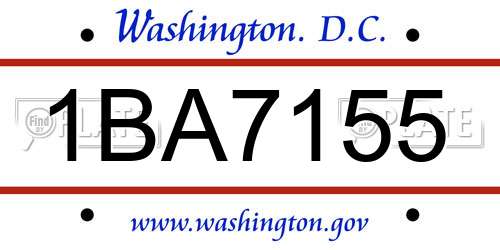 1BA7155 District Of Columbia License Plate