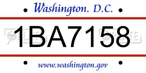 1BA7158 District Of Columbia License Plate