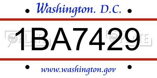 1BA7429 District Of Columbia License Plate
