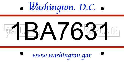 1BA7631 District Of Columbia License Plate