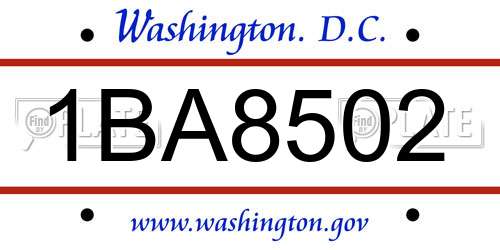 1BA8502 District Of Columbia License Plate