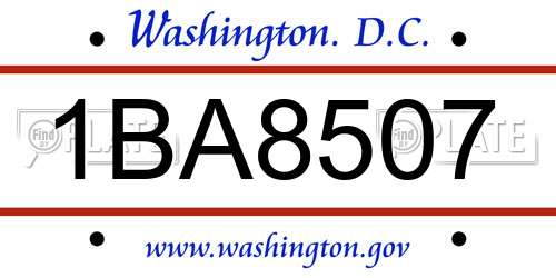 1BA8507 District Of Columbia License Plate