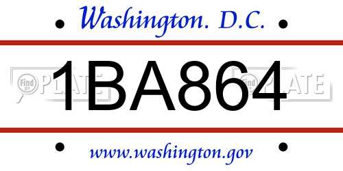 1BA864 District Of Columbia License Plate