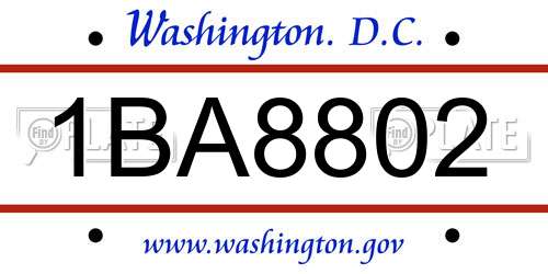 1BA8802 District Of Columbia License Plate