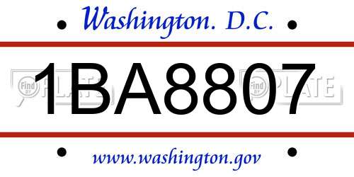 1BA8807 District Of Columbia License Plate