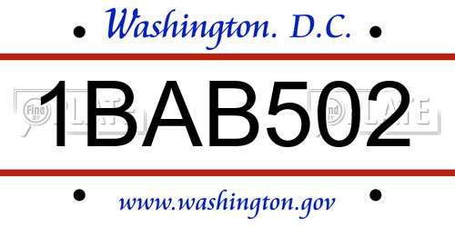 1BAB502 District Of Columbia License Plate