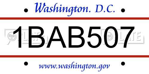 1BAB507 District Of Columbia License Plate