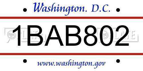 1BAB802 District Of Columbia License Plate