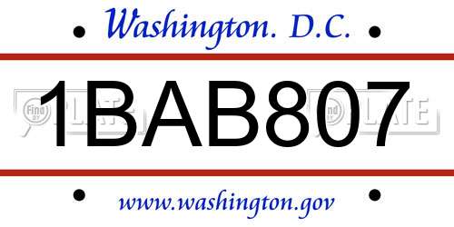1BAB807 District Of Columbia License Plate