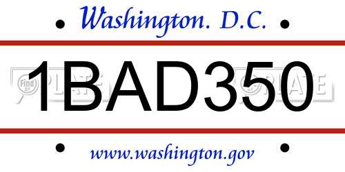 1BAD350 District Of Columbia License Plate