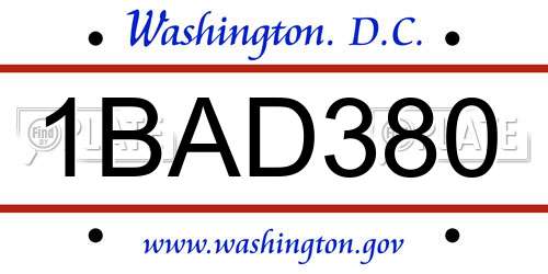 1BAD380 District Of Columbia License Plate