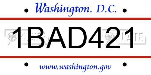 1BAD421 District Of Columbia License Plate
