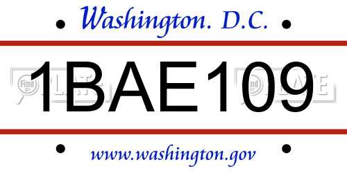 1BAE109 District Of Columbia License Plate
