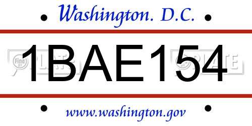 1BAE154 District Of Columbia License Plate