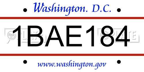 1BAE184 District Of Columbia License Plate