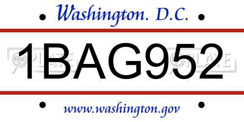 1BAG952 District Of Columbia License Plate