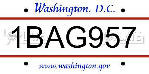 1BAG957 District Of Columbia License Plate