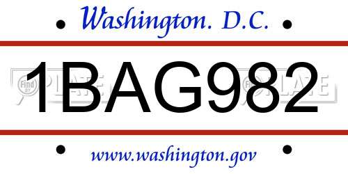 1BAG982 District Of Columbia License Plate