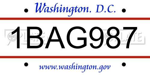 1BAG987 District Of Columbia License Plate