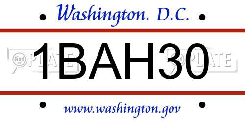1BAH30 District Of Columbia License Plate