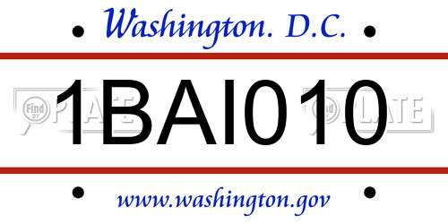 1BAI010 District Of Columbia License Plate