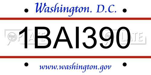 1BAI390 District Of Columbia License Plate