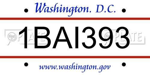 1BAI393 District Of Columbia License Plate
