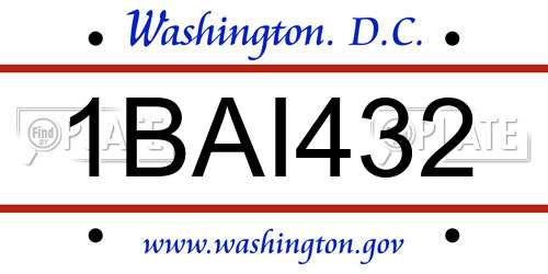 1BAI432 District Of Columbia License Plate