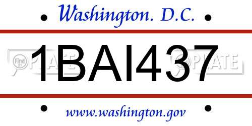 1BAI437 District Of Columbia License Plate