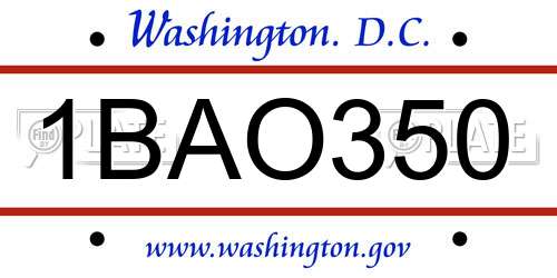 1BAO350 District Of Columbia License Plate