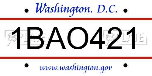 1BAO421 District Of Columbia License Plate