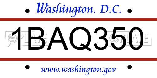 1BAQ350 District Of Columbia License Plate