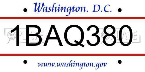 1BAQ380 District Of Columbia License Plate