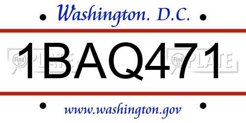 1BAQ471 District Of Columbia License Plate