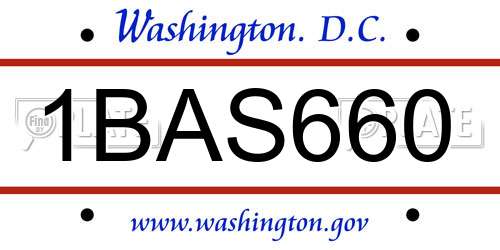1BAS660 District Of Columbia License Plate