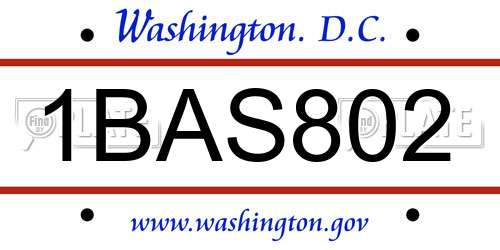 1BAS802 District Of Columbia License Plate