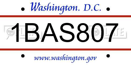 1BAS807 District Of Columbia License Plate