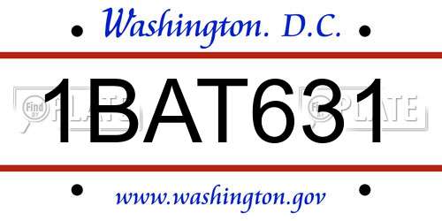 1BAT631 District Of Columbia License Plate